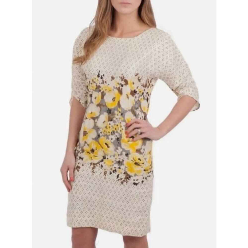 Meadow Rue x Anthropologie Women's Polka Dot Floral Sheath Dress Cream Yellow 10